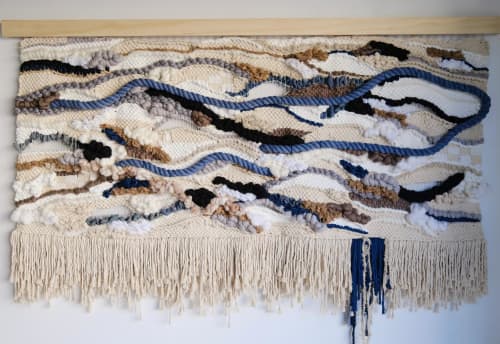 Large Scale Neutral and Blue Weaving | Macrame Wall Hanging in Wall Hangings by Ama Fiber Art. Item made of fiber