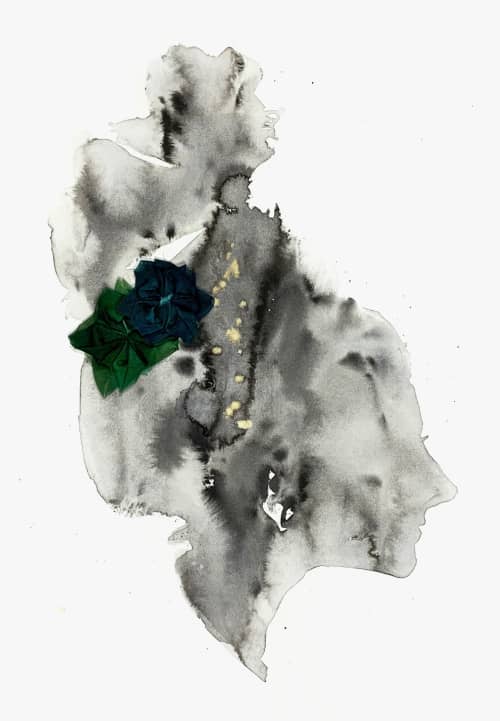 Flower Silhouette | Watercolor Painting in Paintings by Bridget Davies Art. Item composed of fabric & paper compatible with boho and contemporary style