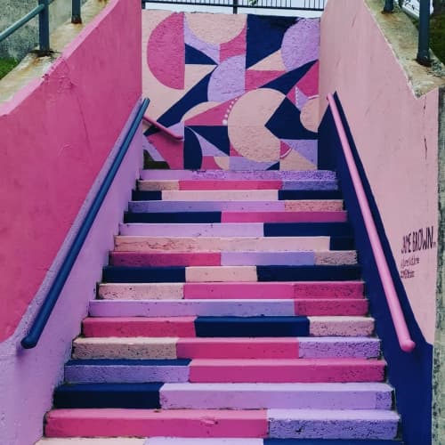 "Cotton Candy Stairs" Mural | Street Murals by Jaime J. Brown | Mulgrave Park in Halifax. Item composed of synthetic