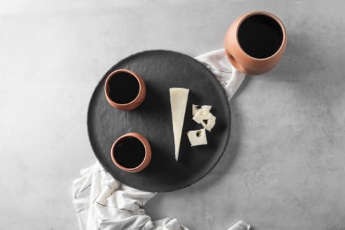 Ceramic Carafe (33 fl Oz) and 4 Wine Glasses (6.5 fl Oz) Set | Vessels & Containers by Halohope Design. Item made of ceramic compatible with minimalism and modern style