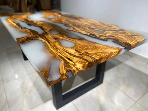 White Epoxy Resin Dining Table | Meeting Table | Tables by Gül Natural Furniture. Item made of walnut & synthetic compatible with minimalism and mid century modern style