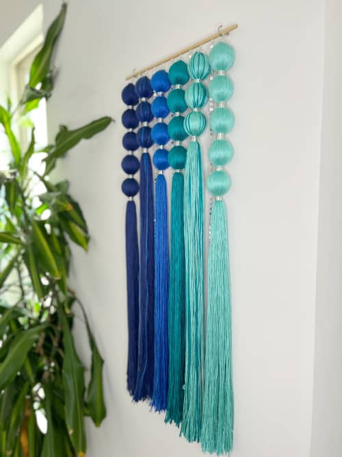 Sirena: Small Blue Gradient Sculptural Wall Hanging | Wall Sculpture in Wall Hangings by Cadence by Clarity Craft Studio. Item composed of bamboo and cotton in boho or contemporary style