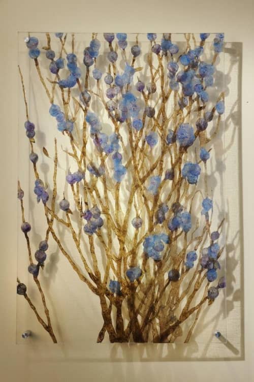 Blue Fruit | Oil And Acrylic Painting in Paintings by Karen Sikie,  Paper Mosaic Studio. Item made of synthetic works with transitional style
