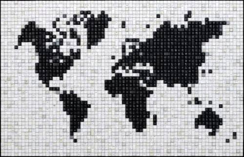 World (white background) | Mixed Media in Paintings by Erik Jensen Art. Item made of synthetic works with minimalism & contemporary style