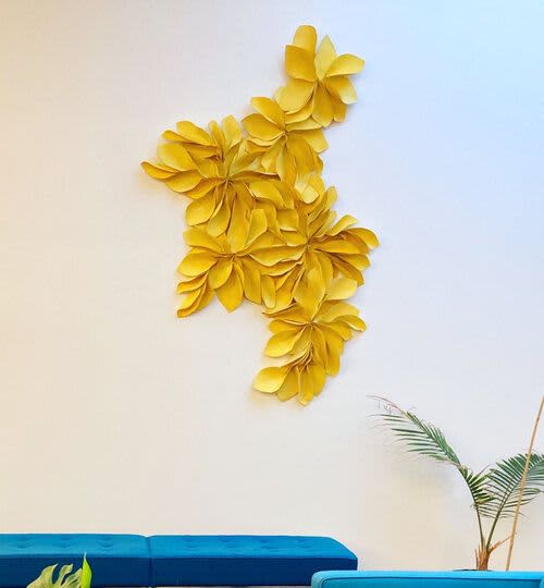Flora - Yellow | Wall Sculpture in Wall Hangings by Sienna Martz | The Yard - Gowanus Coworking Office Space NYC in Brooklyn. Item made of wood with canvas