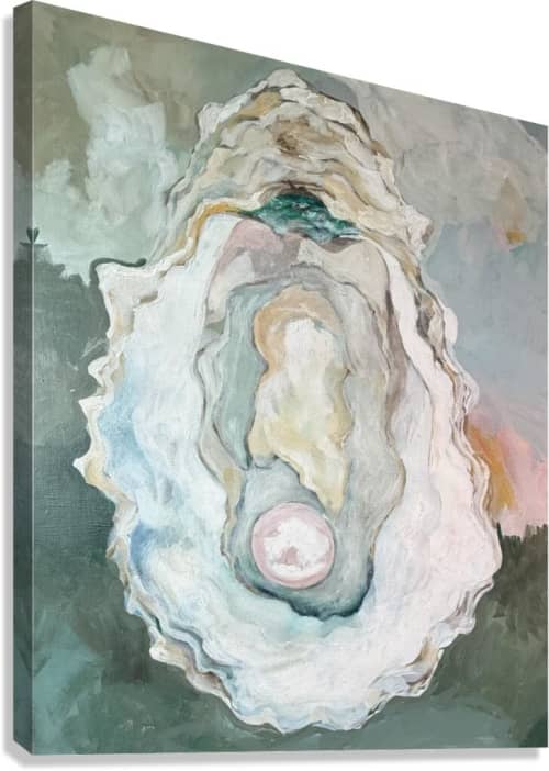 Oceans Iridescent Heart | Paintings by Sarah Butcher Art. Item composed of wood and canvas in coastal style