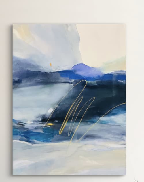 Navy Blue Abstract Painting inspired by Ocean (30X40) | Oil And Acrylic Painting in Paintings by Arohika Verma. Item composed of canvas in contemporary or country & farmhouse style