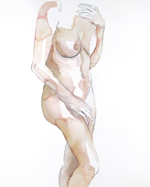 Nude No. 83 : Original Watercolor Painting | Paintings by Elizabeth Beckerlily bouquet. Item made of paper compatible with minimalism and contemporary style