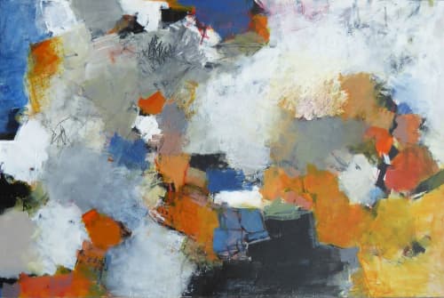 Blue Blocks | Oil And Acrylic Painting in Paintings by Martica Griffin. Item composed of canvas