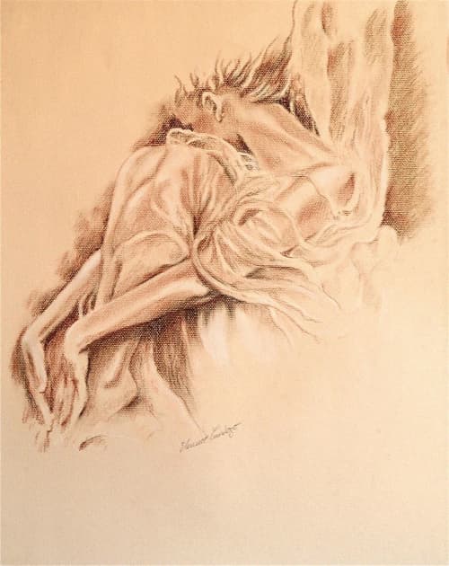 Falling Angel | Oil And Acrylic Painting in Paintings by Eleanor Cardozo. Item composed of paper