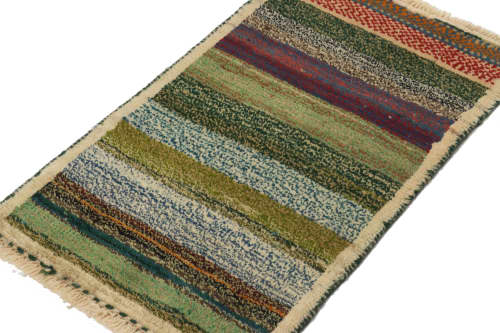 Vintage Gabbeh Tribal rug in Green, Beige-brown and Blue | Area Rug in Rugs by Rug and Kilim