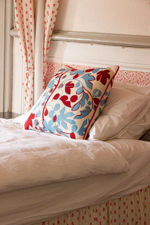 Figs Cornflower Blue Cushion Cover | Pillows by Jessie de Salis. Item composed of linen in boho or mid century modern style