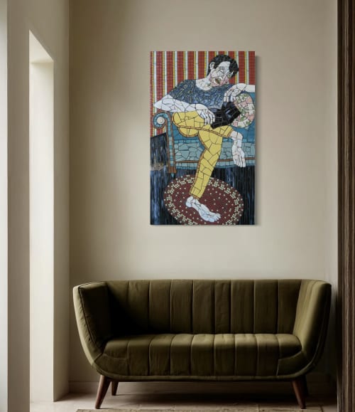 Long Legged Reader | Wall Sculpture in Wall Hangings by Gila Mosaics Studio. Item composed of ceramic in boho or contemporary style