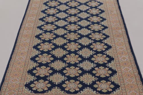 Vintage Bokhara Rug in Deep Navy with Geometric Patterns | Area Rug in Rugs by Rug and Kilim