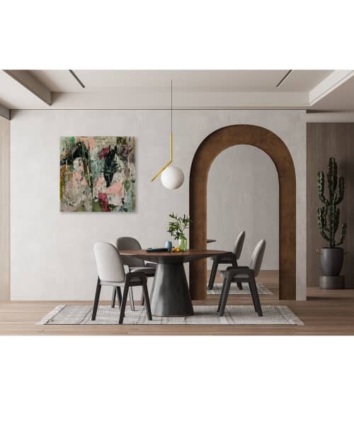 'Statue In The Garden' Original Painting | 36" x 36" | Mixed Media by Jessalin Beutler. Item composed of canvas & paper compatible with contemporary style