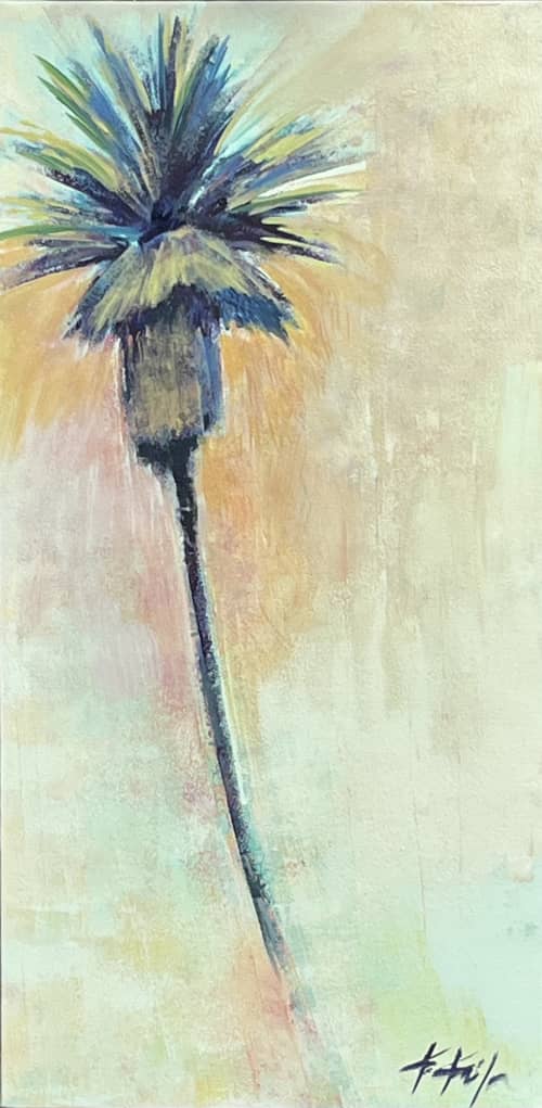 Palms in the late Afternoon I_12x24 | Oil And Acrylic Painting in Paintings by Kathleen Keifer. Item composed of canvas and synthetic