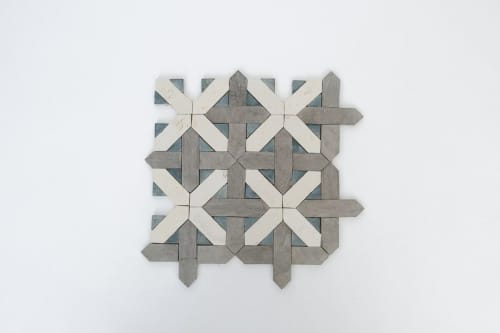 Antique Gray & Ivory White Cross Mosaic Tile | Tiles by Mosaics & Company LLC (mosaics.co). Item made of stone works with boho & mid century modern style