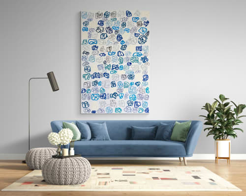 BLUE ROSES 48"x72 - Original Painting, Mixed Media | Paintings by PAR  KER made. Item made of canvas works with boho & contemporary style