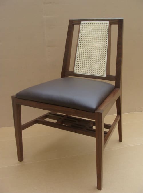 Black Walnut Dining Chair With Caned Back | Chairs by CraftsmansLife: Donald DiMauro Woodwork & Design. Item made of walnut with leather