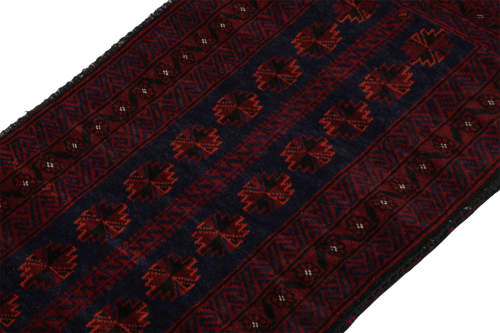Vintage Baluch Afghan rug in Red, Blue & Black Patterns | Area Rug in Rugs by Rug and Kilimareaar. Item composed of wool