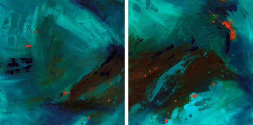 Under the Wave Diptych | Oil And Acrylic Painting in Paintings by Jen Sterling. Item composed of canvas