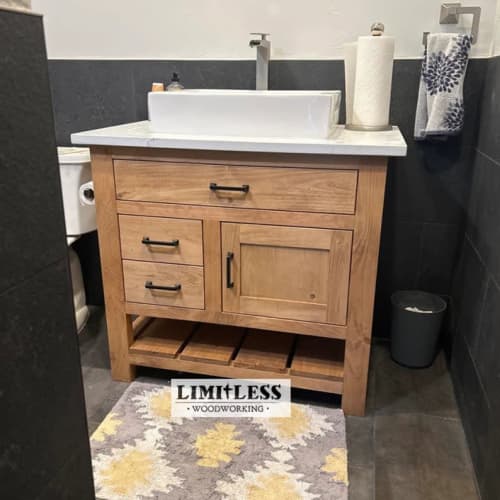Model #1044 - Custom Single Sink Vanity | Countertop in Furniture by Limitless Woodworking. Item made of maple wood works with mid century modern & contemporary style
