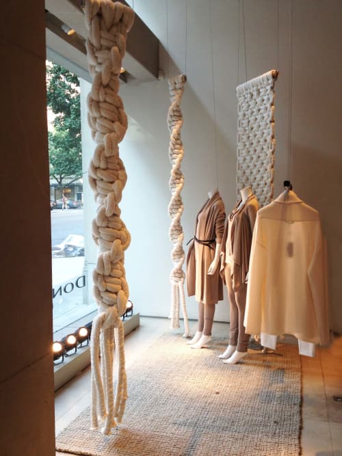 Extra Large Lanyard Knot Window Display Large Macramé Spiral | Sculptures by MACRO MACRAME by Maeve Pacheco | New York in New York. Item composed of oak wood and cotton in boho or contemporary style