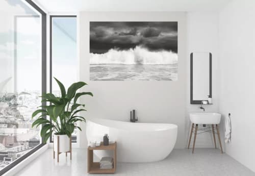 "STORM WAVE" Large Black And White Print. | Photography by ANDREW LEVER. Item composed of paper compatible with coastal style