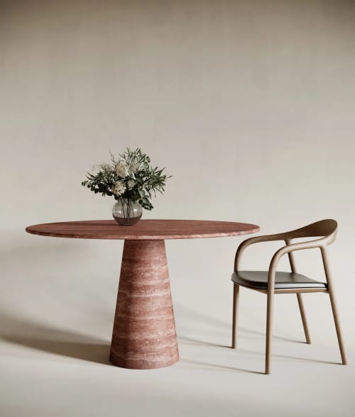 Red Travertine Dining Table - Travertine Stone Table | Tables by TigerWoodAtelier. Item composed of metal and marble in minimalism or mid century modern style