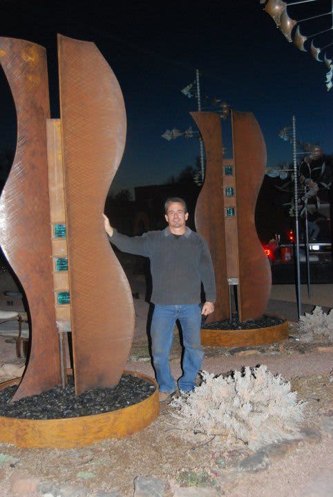 "Convergence" | Sculptures by Brian Schader | K Newby Gallery & Sculpture Garden in Tubac. Item composed of steel and stone