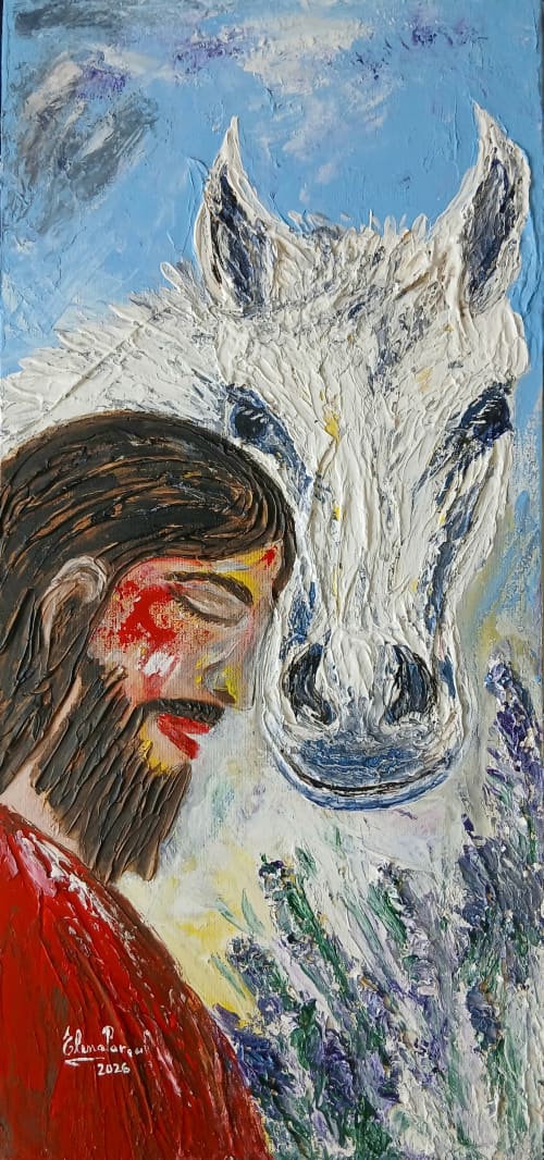 Sangre sobre nieve | Oil And Acrylic Painting in Paintings by Elena Parau. Item composed of canvas compatible with contemporary and country & farmhouse style