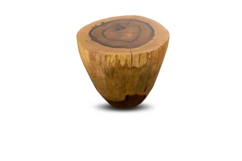 Carved Live Edge Solid Wood Trunk Table ƒ36 by Costantini | Side Table in Tables by Costantini Design. Item made of wood works with boho & contemporary style