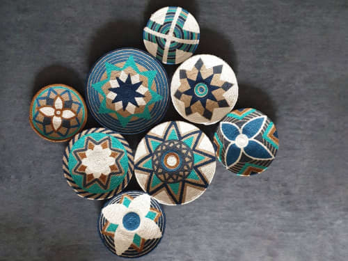 8Ppieces Blue Wall Plates | Macrame Wall Hanging in Wall Hangings by Sarmal Design. Item composed of fabric & fiber compatible with boho style