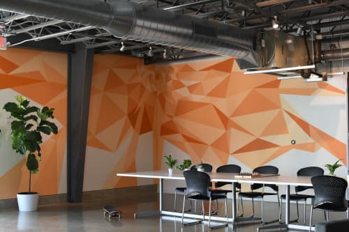 Geometric Sun Mural for Austin Startup | Murals by REBECCA BARBOUR | Springdale General in Austin