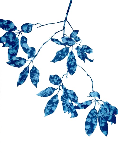 Spring Madrone III (30 x 22" cyanotype painting on paper) | Watercolor Painting in Paintings by Christine So. Item made of paper works with boho & country & farmhouse style