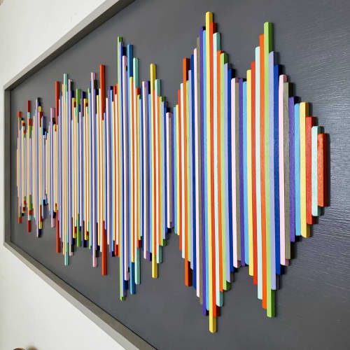 Colorful Soundwave Wall Hanging | Wall Sculpture in Wall Hangings by Erin Harris | Hampton Inn NY-JFK in Queens. Item made of wood