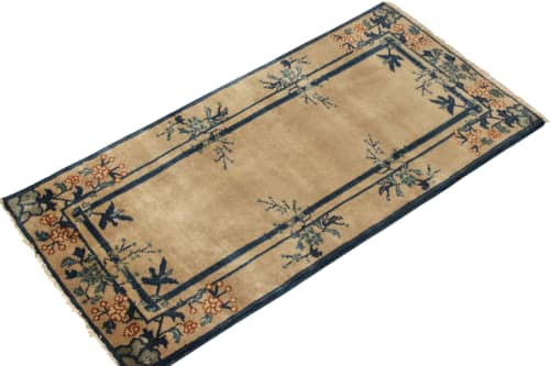 Vintage Chinese Deco style rug in Beige-Brown, Blue | Area Rug in Rugs by Rug and Kilim