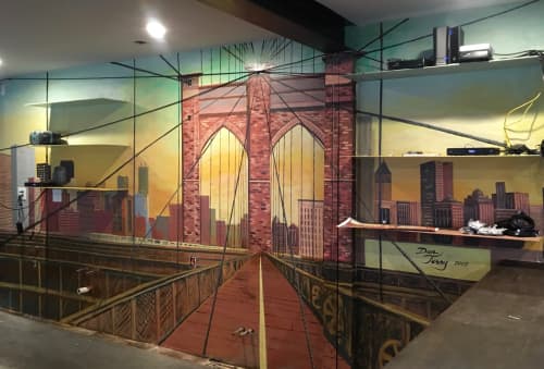 Brooklyn Bridge Mural for Brooklyn Pizzeria & Bar | Street Murals by Dan Terry. Item composed of synthetic