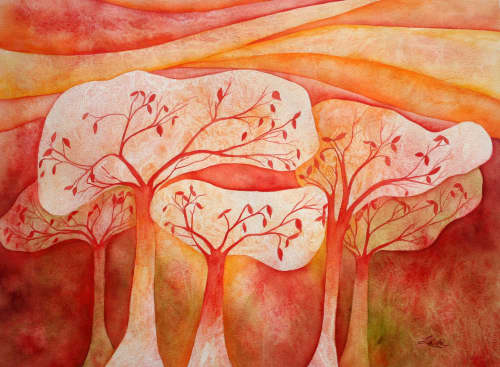 Autumn whispers. | Watercolor Painting in Paintings by Laila Vazquez. Item works with boho & mid century modern style