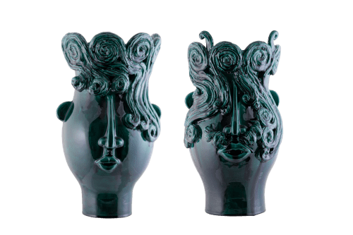 Gli Sposi in verde ,The Spouses in green set of 2 pieces | Vase in Vases & Vessels by Patrizia Italiano. Item made of ceramic