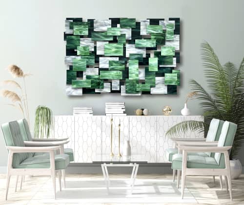 "Viridian" Glass and Metal Wall Sculpture | Wall Hangings by Karo Studios. Item composed of metal and glass