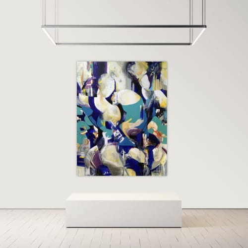Available: Original Fine Art, Genie in a Bottle, 60x48 | Mixed Media by Jeanette Jarville, BFA Emily Carr University of Art. Item made of canvas works with contemporary & industrial style