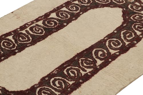 Vintage Persian Felted Oval Rug in Beige with Geometric | Area Rug in Rugs by Rug and Kilim