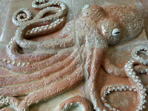 Octopus Mural | Tiles by Connie Glover Pottery. Item composed of stone