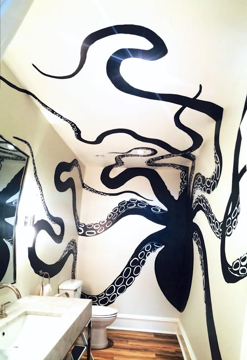 Octopus Bathroom | Murals by Charly Malpass ArtCharly. Item composed of synthetic
