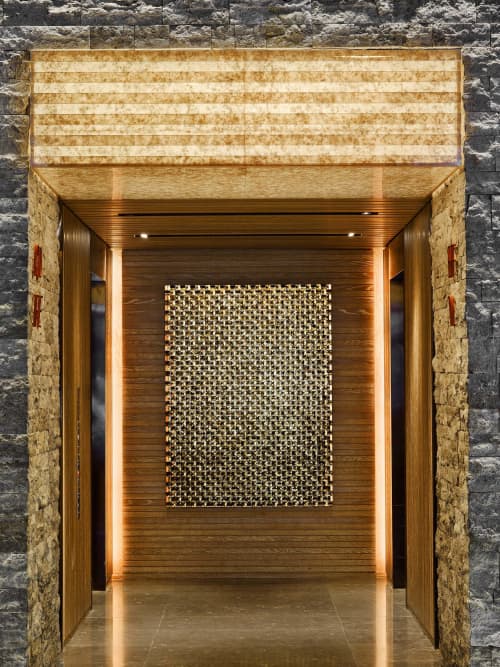 Reflection of Diamond in Gold/Bronze & Silver/Gunmetal | Wall Sculpture in Wall Hangings by Michael Curry Mosaics | east miami hotel in Miami. Item made of glass