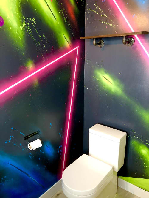 Third Eye Tattoo Bathroom Mural | Murals by Taka Sudo | Third Eye Tattoo Parlour in Vancouver. Item made of synthetic