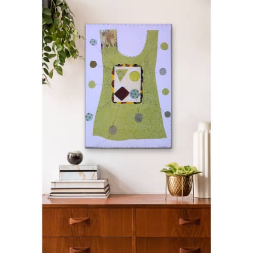 Dress Series: Yellow Circles in a Square | Mixed Media by Pam (Pamela) Smilow. Item made of paper