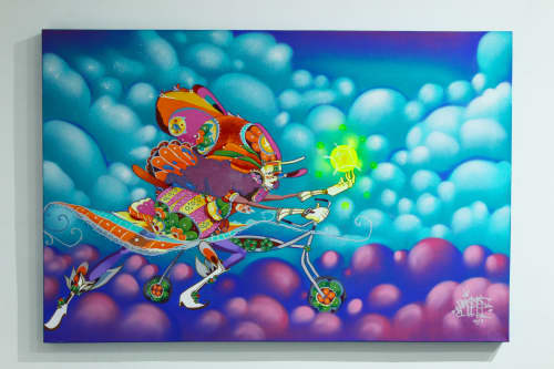 Paseo en bici | Oil And Acrylic Painting in Paintings by Frase Honghikuri. Item made of synthetic