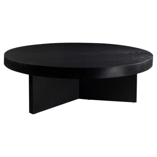 Ebonized Round Oak Coffee Table | Tables by Aeterna Furniture. Item made of oak wood